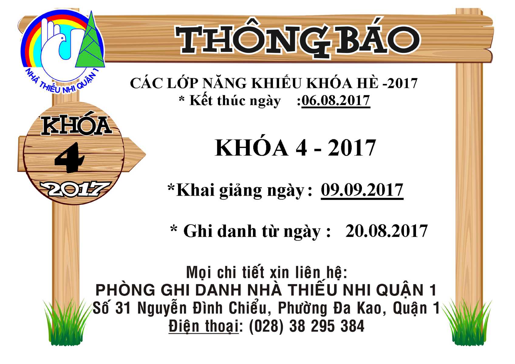 Thông Báo - Thời Khóa Biểu Năng Khiếu Khóa 4 - Năm 2017 (Địa điểm: THCS Huỳnh Khương Ninh)