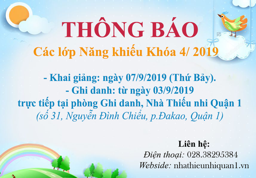 Thông Báo Chiêu Sinh Năng Khiếu Khóa 4 - Năm 2019